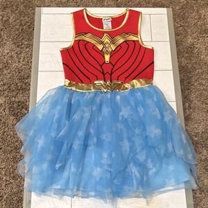 WW84 Wonder Woman Girls Dress Costume Red/Blue/Gold Tulle Skirt G 10/12 Stretch